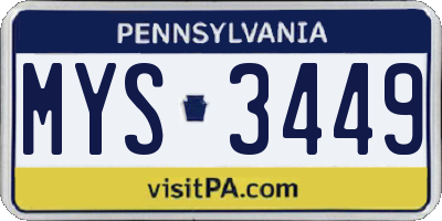 PA license plate MYS3449