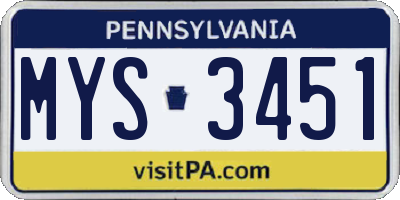 PA license plate MYS3451