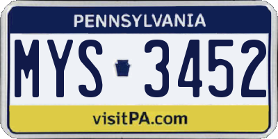 PA license plate MYS3452