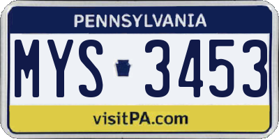 PA license plate MYS3453