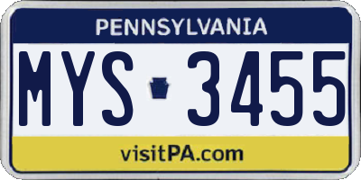 PA license plate MYS3455