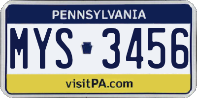 PA license plate MYS3456