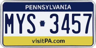 PA license plate MYS3457