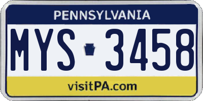 PA license plate MYS3458
