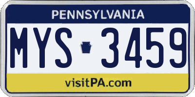 PA license plate MYS3459