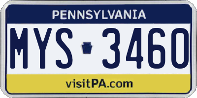 PA license plate MYS3460
