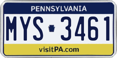 PA license plate MYS3461