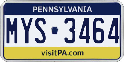 PA license plate MYS3464