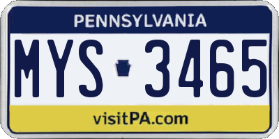 PA license plate MYS3465