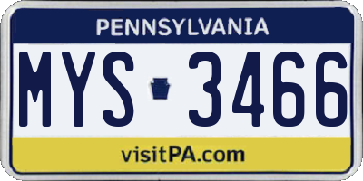 PA license plate MYS3466