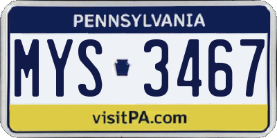 PA license plate MYS3467