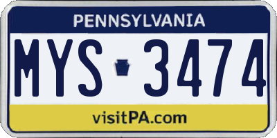 PA license plate MYS3474