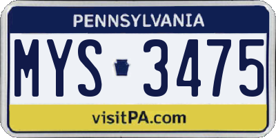 PA license plate MYS3475