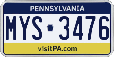 PA license plate MYS3476
