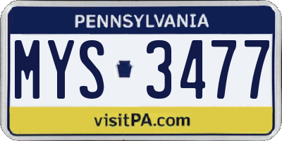 PA license plate MYS3477