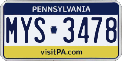 PA license plate MYS3478