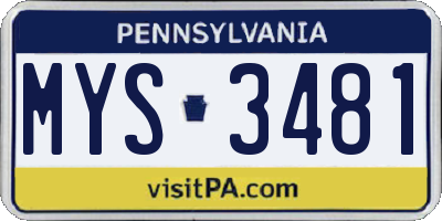 PA license plate MYS3481