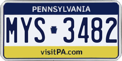 PA license plate MYS3482