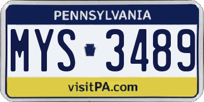 PA license plate MYS3489