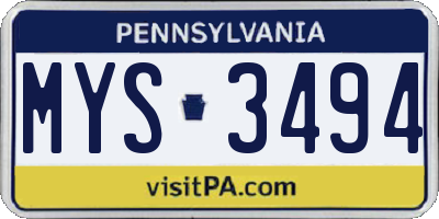 PA license plate MYS3494