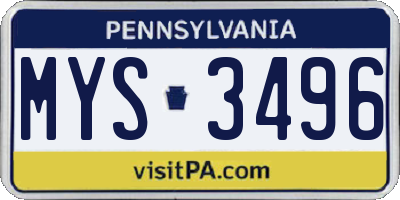 PA license plate MYS3496