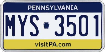 PA license plate MYS3501