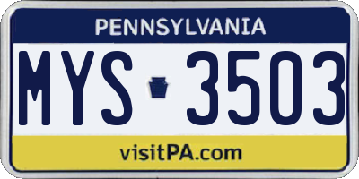 PA license plate MYS3503