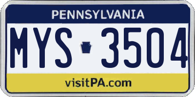 PA license plate MYS3504