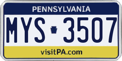 PA license plate MYS3507