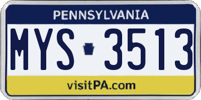 PA license plate MYS3513