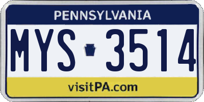 PA license plate MYS3514