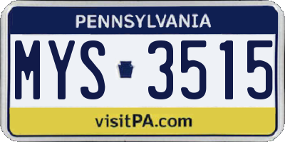 PA license plate MYS3515