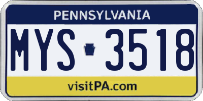 PA license plate MYS3518