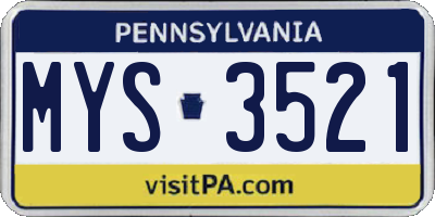 PA license plate MYS3521