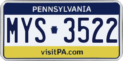 PA license plate MYS3522