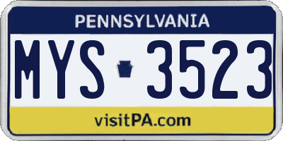 PA license plate MYS3523