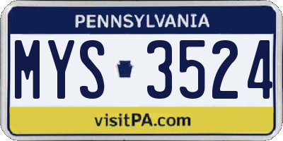 PA license plate MYS3524