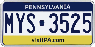 PA license plate MYS3525