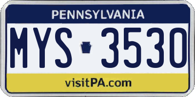 PA license plate MYS3530