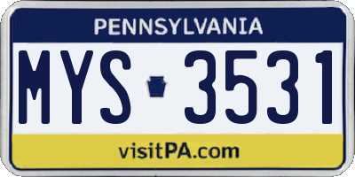 PA license plate MYS3531