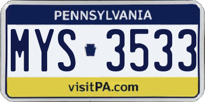 PA license plate MYS3533