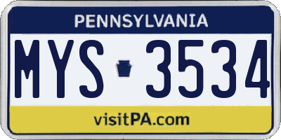 PA license plate MYS3534