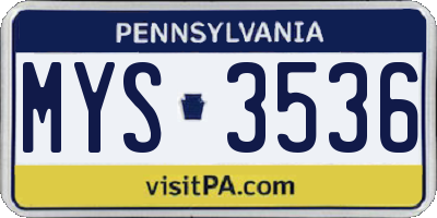 PA license plate MYS3536