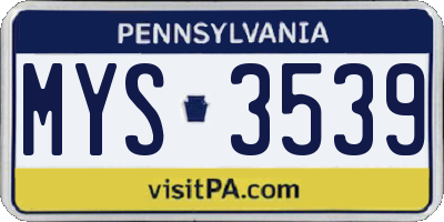 PA license plate MYS3539