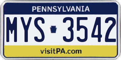 PA license plate MYS3542