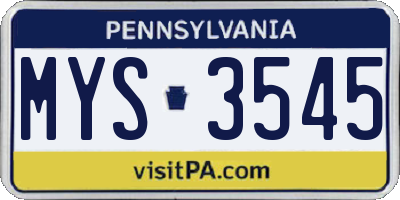 PA license plate MYS3545