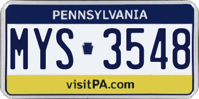 PA license plate MYS3548