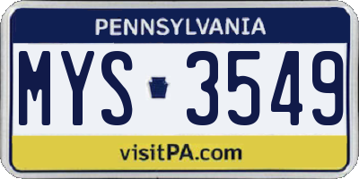PA license plate MYS3549