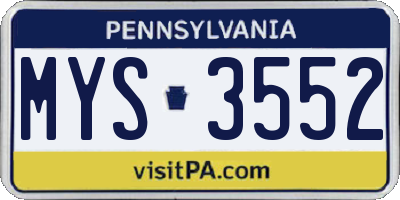 PA license plate MYS3552