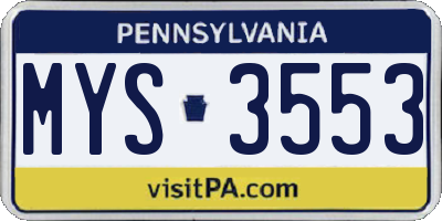 PA license plate MYS3553